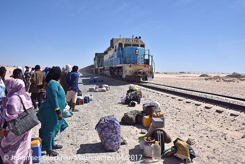 Desert railway in Mauritania passengers