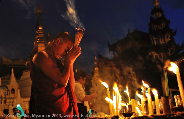 A monk in the Shwedagon pagoda
